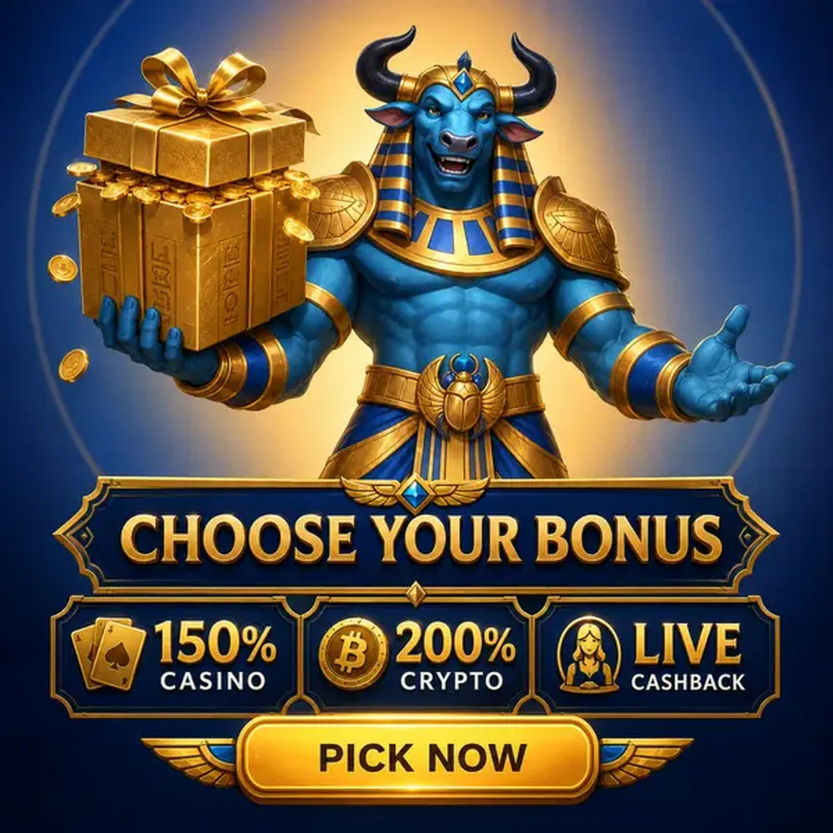 Arena Keeper toro presentando regalo de bono de live casino en celebración de bienvenida de AmunRa